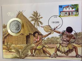 ENVELOPPE AVEC PIECE - FIJI - 1990 - MUNZ-BRIEFE