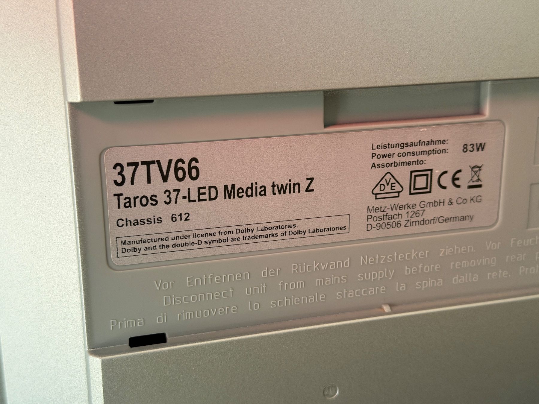 Fernseher: Metz TV Taros 37-LED – Gebraucht aus Aarburg von Wendepunkt_Fundgrube 4