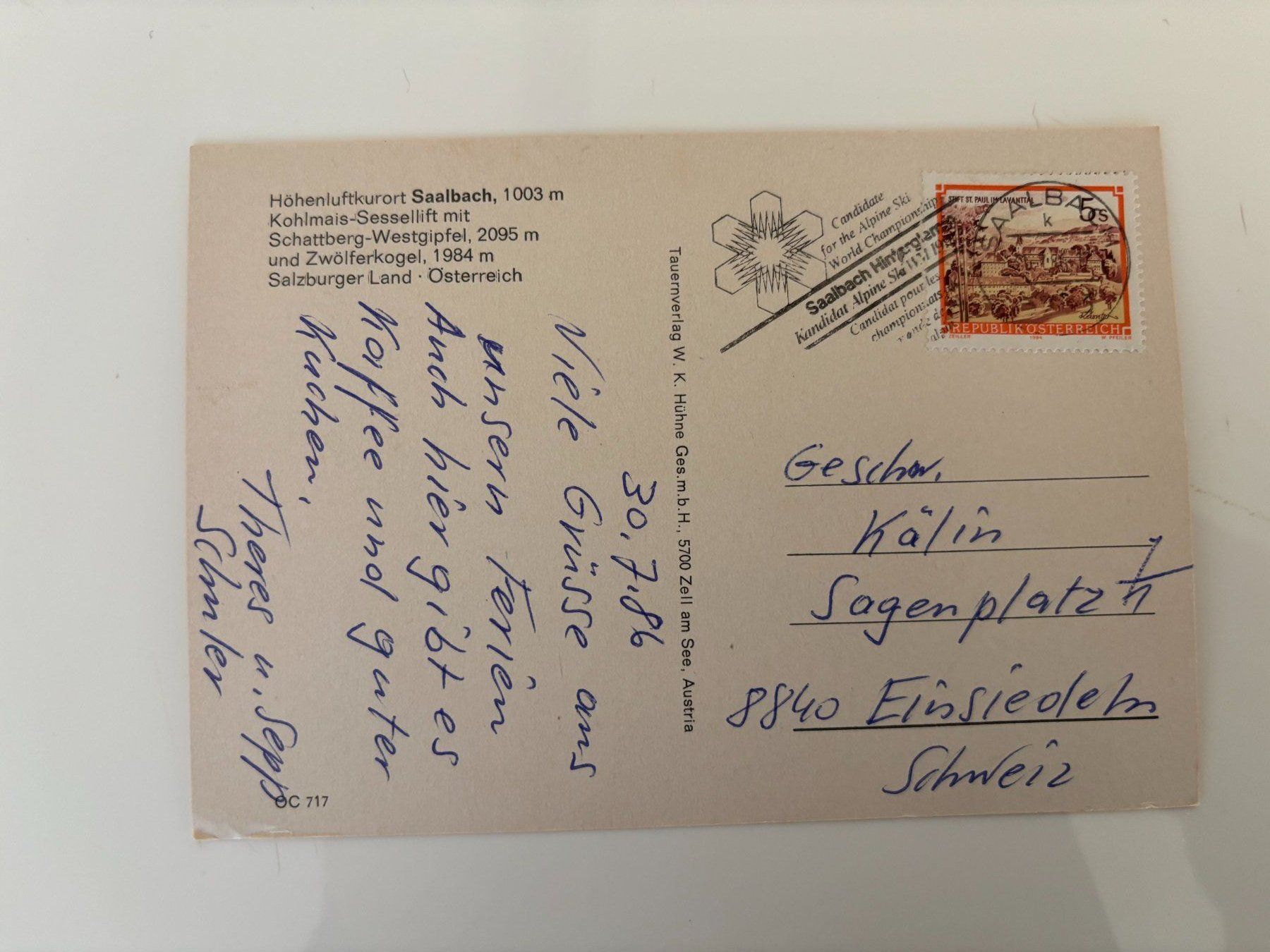 Ansichtskarten: Sessellift Kohlmais, Saalbach - A – Gebraucht aus Einsiedeln von maerkli58 1