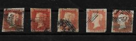 ENGLAND 5 x ONE PENNY red Königin Viktoria 1841