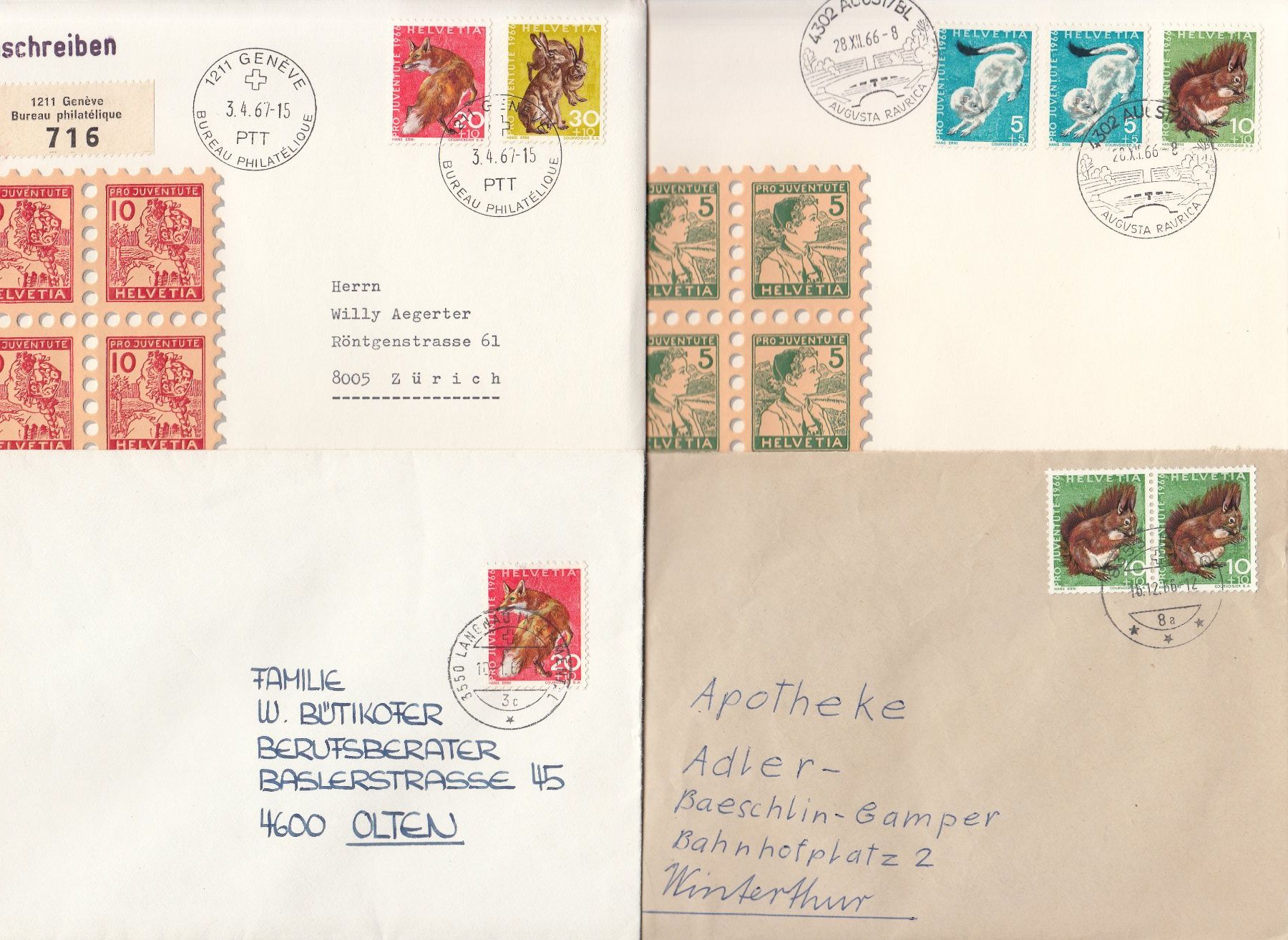 Alle Briefmarken: Pro Juventute 34 Bedarfsbriefe 1960 - 1969 – Gebraucht aus Bürglen TG von StampGraf 6