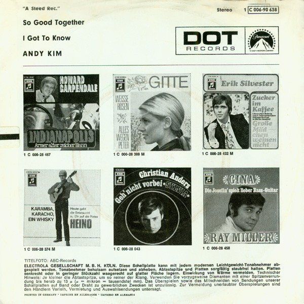 Dischi in vinile: Kim Andy - So good together (7") – Usato da Romanshorn venduto da and_2nf7 1