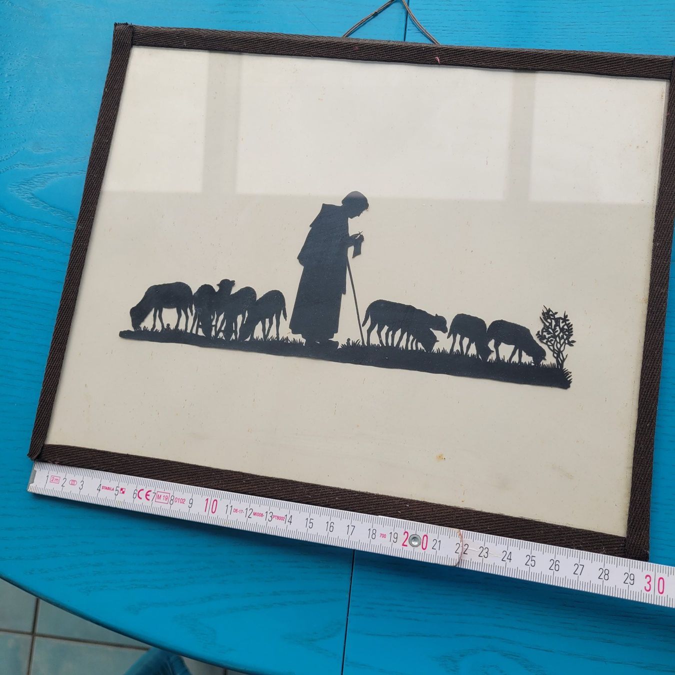Grafica & Litografie: Scherenschnitt Bild mit Schäfer,Schafen im Rahmen- Antik – Usato da SCHÜBELBACH venduto da CoKaHa 4