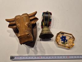 Rarität Souvenir Glocke Kuh Aschenbecher Enzian Handarbeit