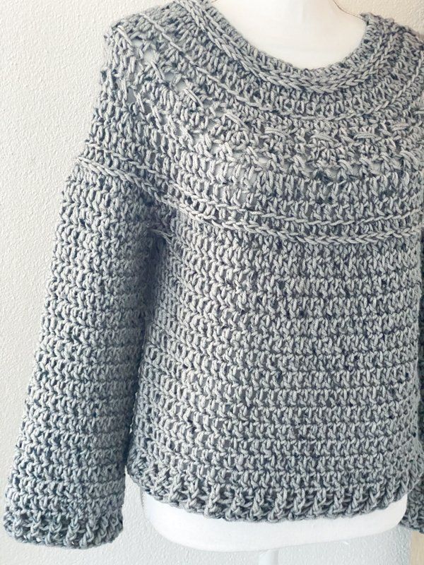 Maglioni & Felpe: Gehäkelte Topdown Pullover Pulli tweed grau – Nuovo (secondo la descrizione) da Carabbia venduto da katiamandelli 1