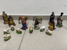 Alte Krippenfiguren aus Pappmaché, 13-14cm, Rarität!