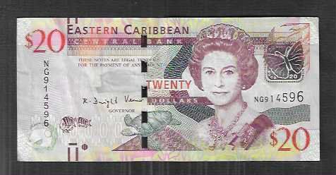 Banconote: Est.  Caribbean  20  Dollars  Gebraucht – Usato da Gordola venduto da coinsandnotes