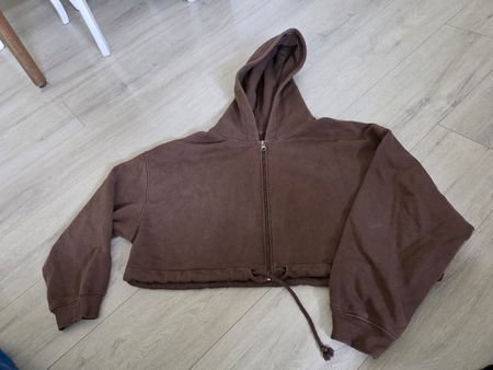 Damen Kapuzenjacke braun Reissverschluss kurzer Schnitt gr M