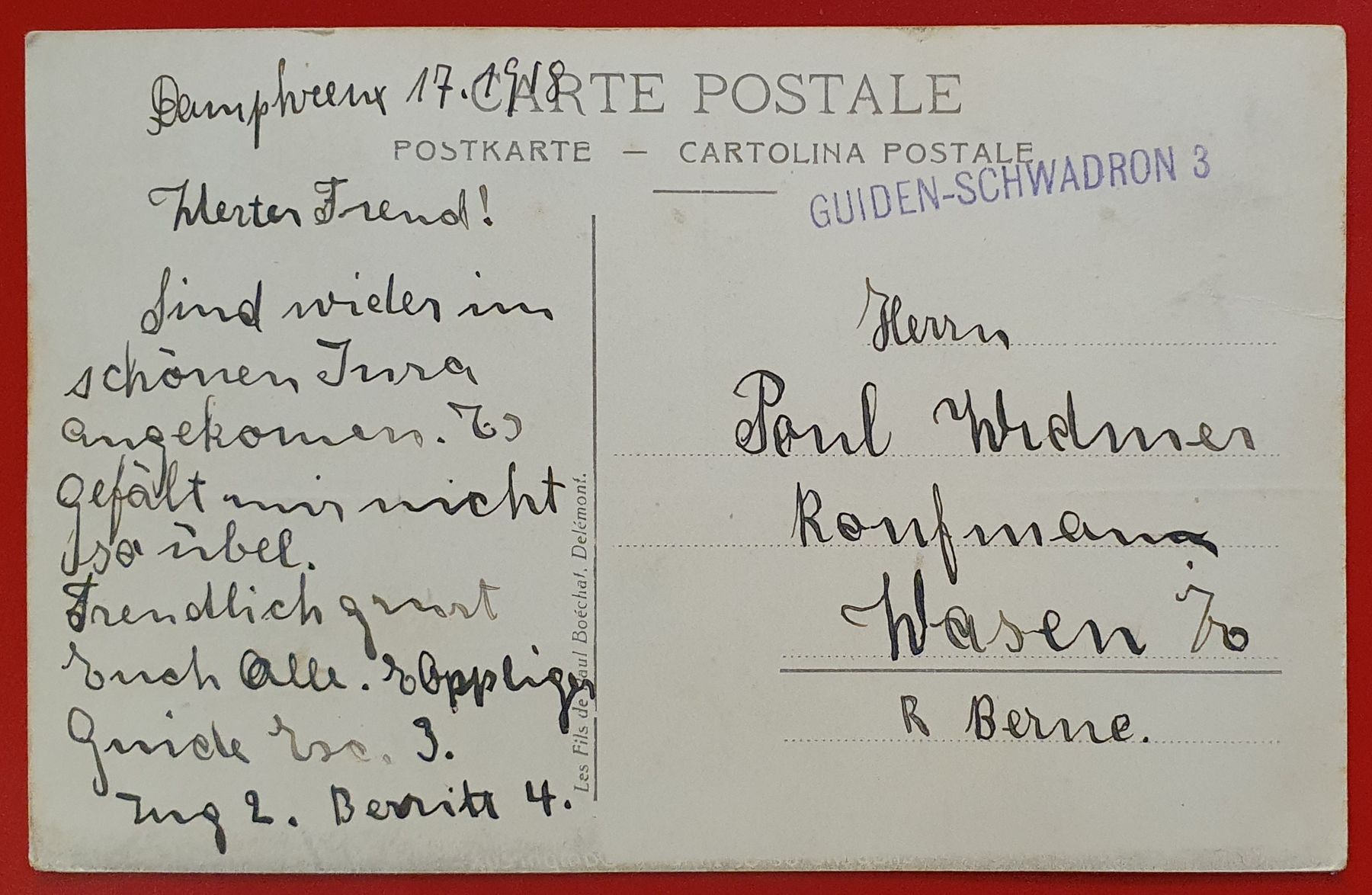 Cartoline postali: Damphreux-Lugnez 1918 – Usato da Kreuzlingen venduto da Rschweiz1 1