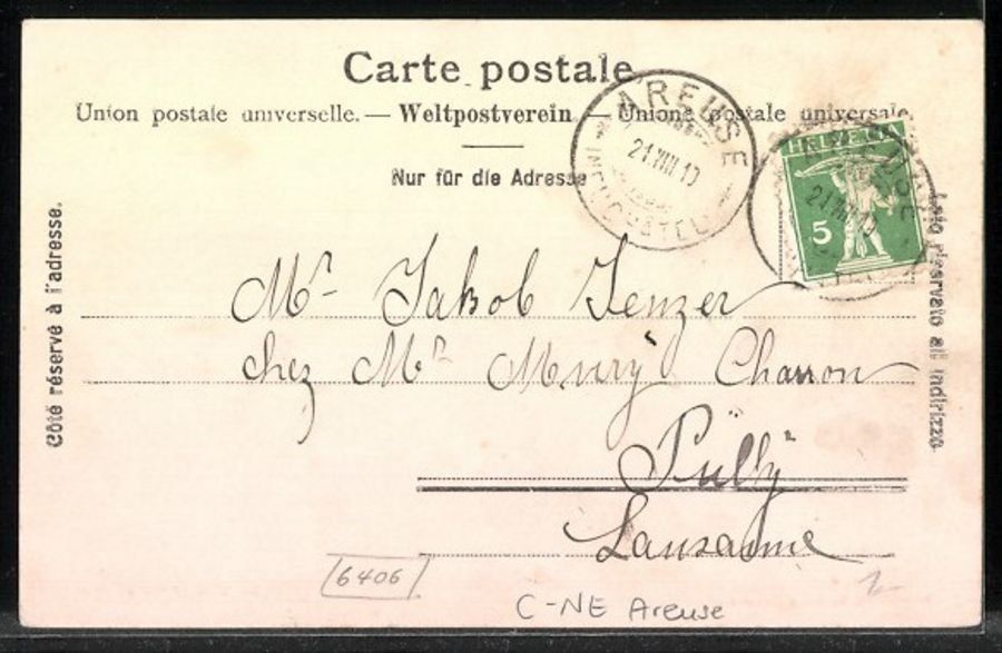 Cartoline postali: Le Bied, Areuse, circulée 1910 – Usato da Frauenfeld venduto da POML 1
