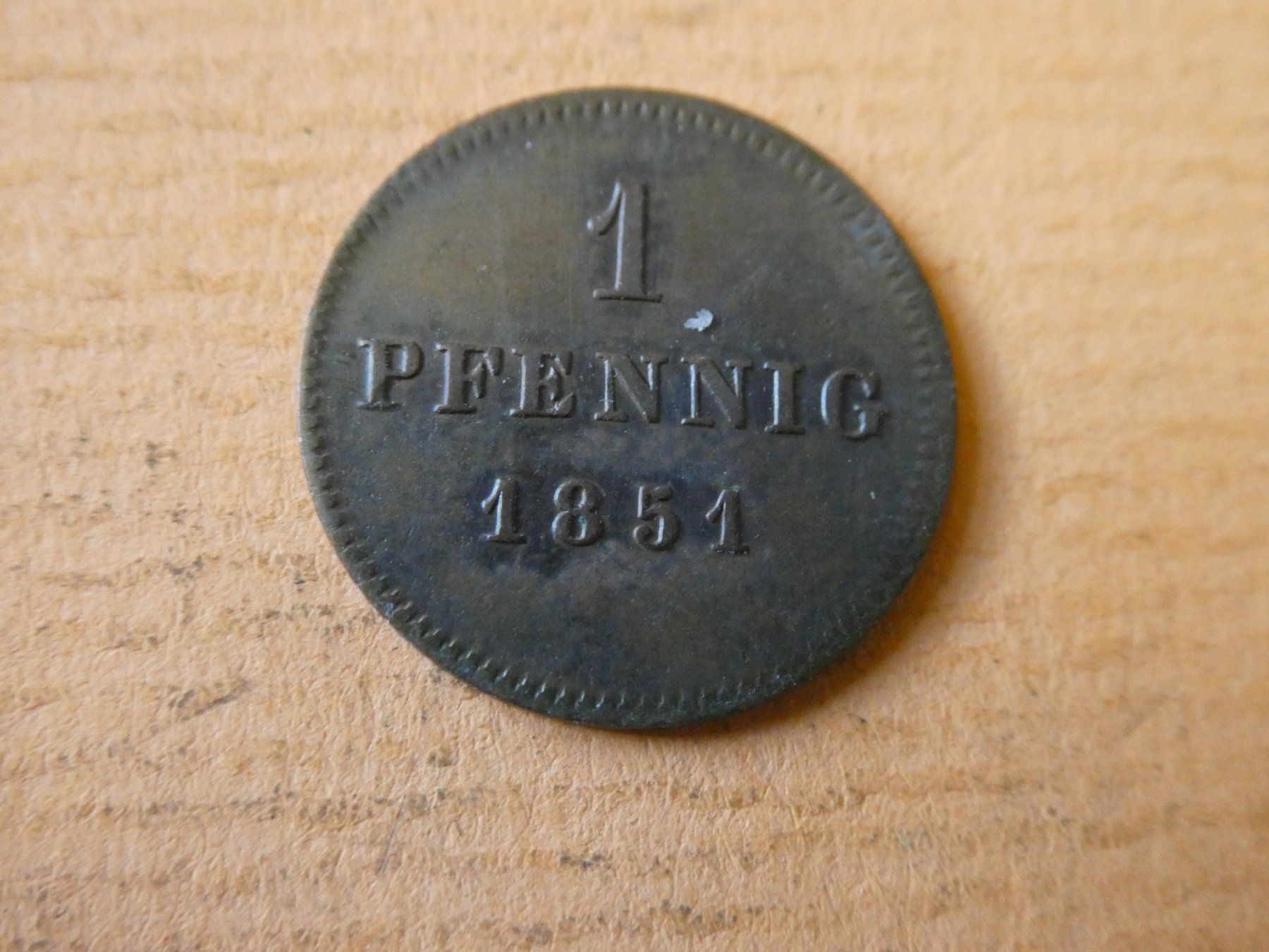 Alle Münzen: Bayern 1851, 1 Pfennig – Gebraucht aus Hinterforst von Rohusri 1
