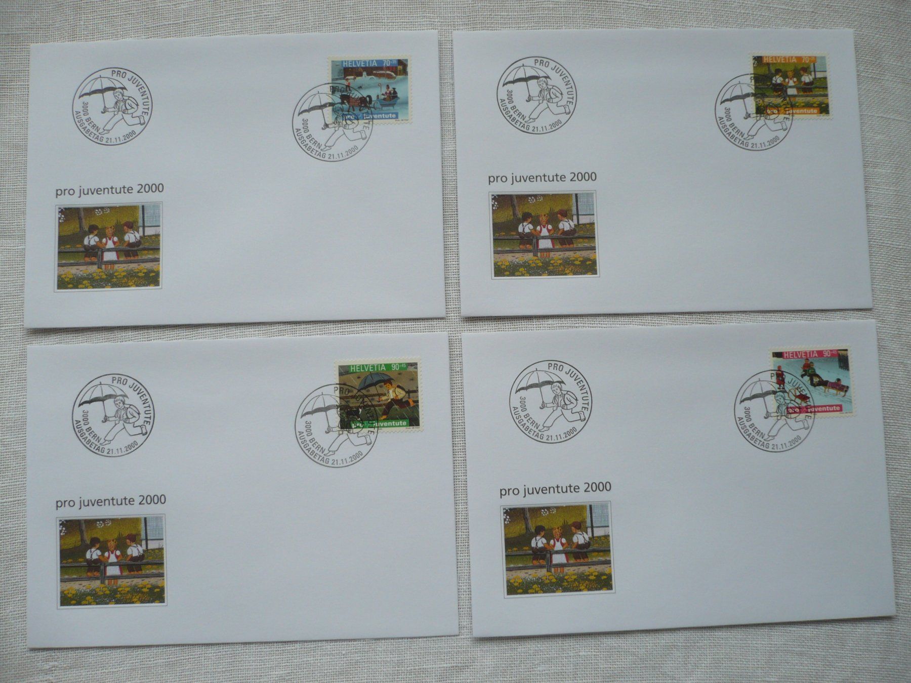 Tutti i francobolli: Pro Juventute 2000 4 FDC Einzelm. SBK J356 - J359 – Usato da Zürich venduto da saltandpepper008