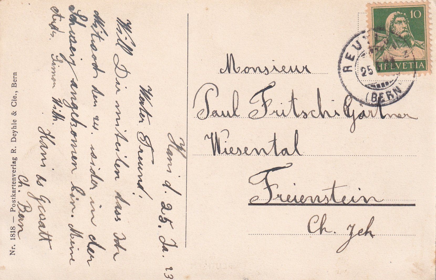 Cartoline postali: Reutigen /bb – Usato da Hombrechtikon venduto da Rudolf07 1