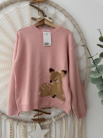 Mädchen Pullover mit Reh Motiv Gr. 134/140 neu mit Etikett