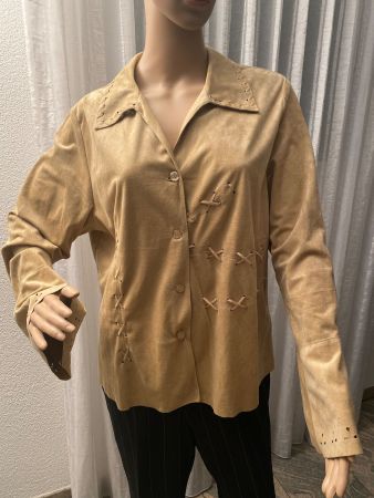 Extravagante seltene Kunstwildleder-Bluse, beige, Gr. 46