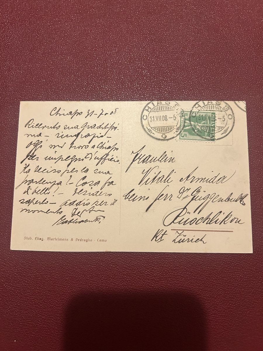 Cartes postales: Un Pensiero da Chiasso 1908 – D'occasion à Breganzona par Milesbo 1