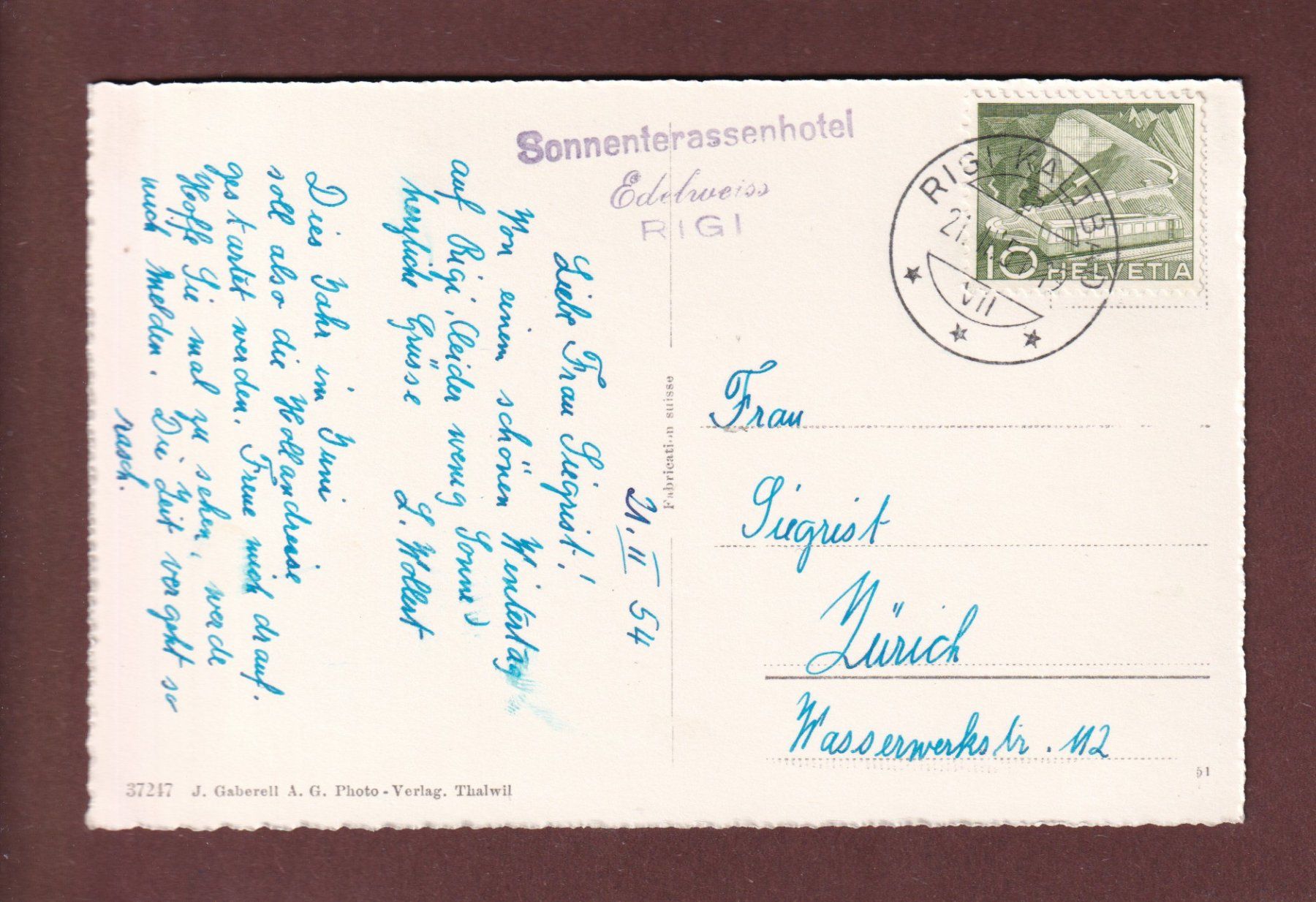 Cartoline postali: RIGI - Urirotstock - Titlis - 1954 – Usato da Pully venduto da nicecards-shop 1