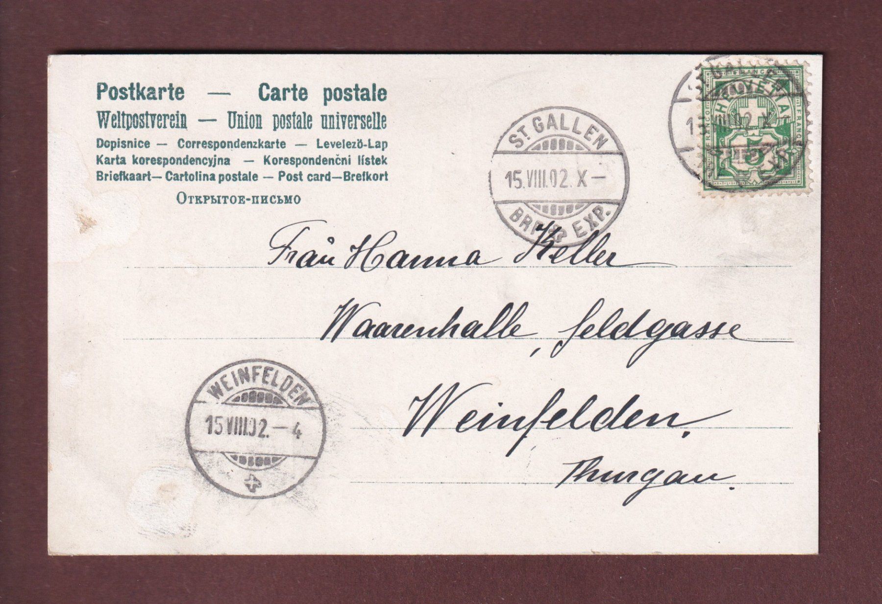 Cartoline postali: ST. GALLEN - Unionbank - 1902 – Usato da Pully venduto da nicecards 1