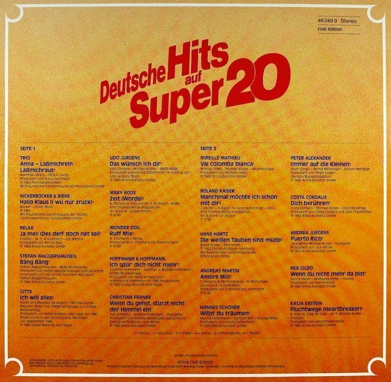 Dischi in vinile: Deutsche Hits auf Super 20 – Usato da Horn venduto da enigma66 1