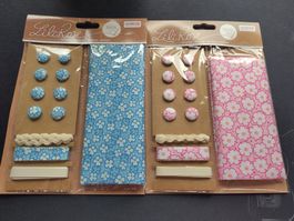 2 Pack textile Stoff, Band, Blau Rosa, Knöpfe Neu Gorex