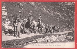 Leukerbad - Caravane mit Kutsche auf Weg zur Gemmi - ca 1915
