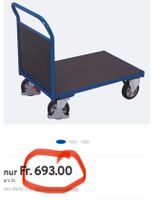 neuwertiger Stirnwandwagen, Stahl/Siebdruckplatte, Enzianbla