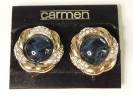 Vintage Statement-Ohrclips "Carmen" (80er/90er) – Blau & Gol