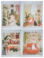 lot de 4 affiches cartonnées chat noir humour salon plantes