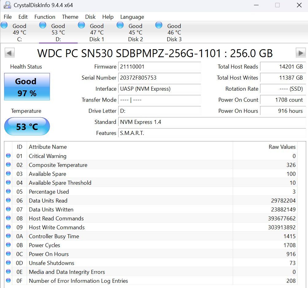 Western Digital Harddisks: SSD Wester Digital 256GB NVMe PCIe 4x4 – Gebraucht aus Lausanne von Super_IT 2