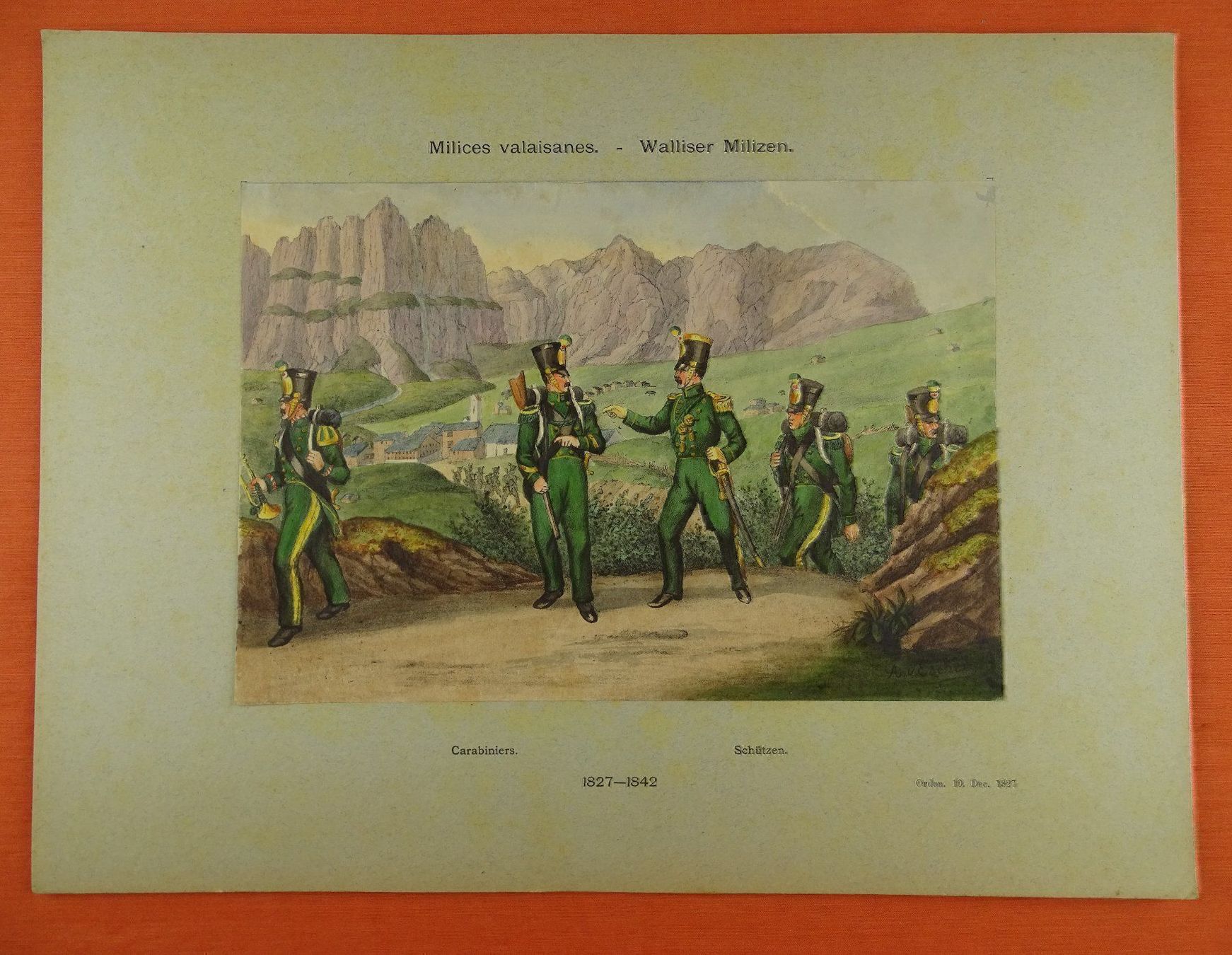 Grafica & Litografie: MILICES VALAISANES, LITHOGRAPHIE UM 1890 – Usato da Grüningen venduto da Kartensammler 1