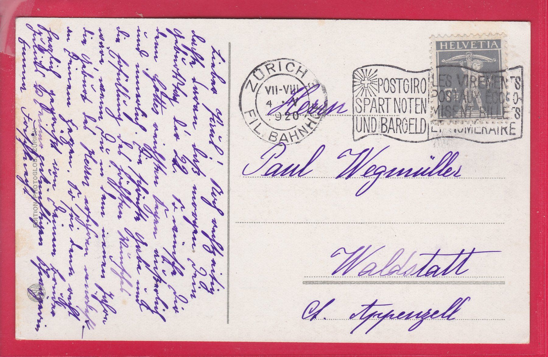 Cartoline postali: GEMMI - HOTEL WILDSTRUL, 4.5.1920 – Usato da Oberrieden venduto da Gebirgsstelze 1