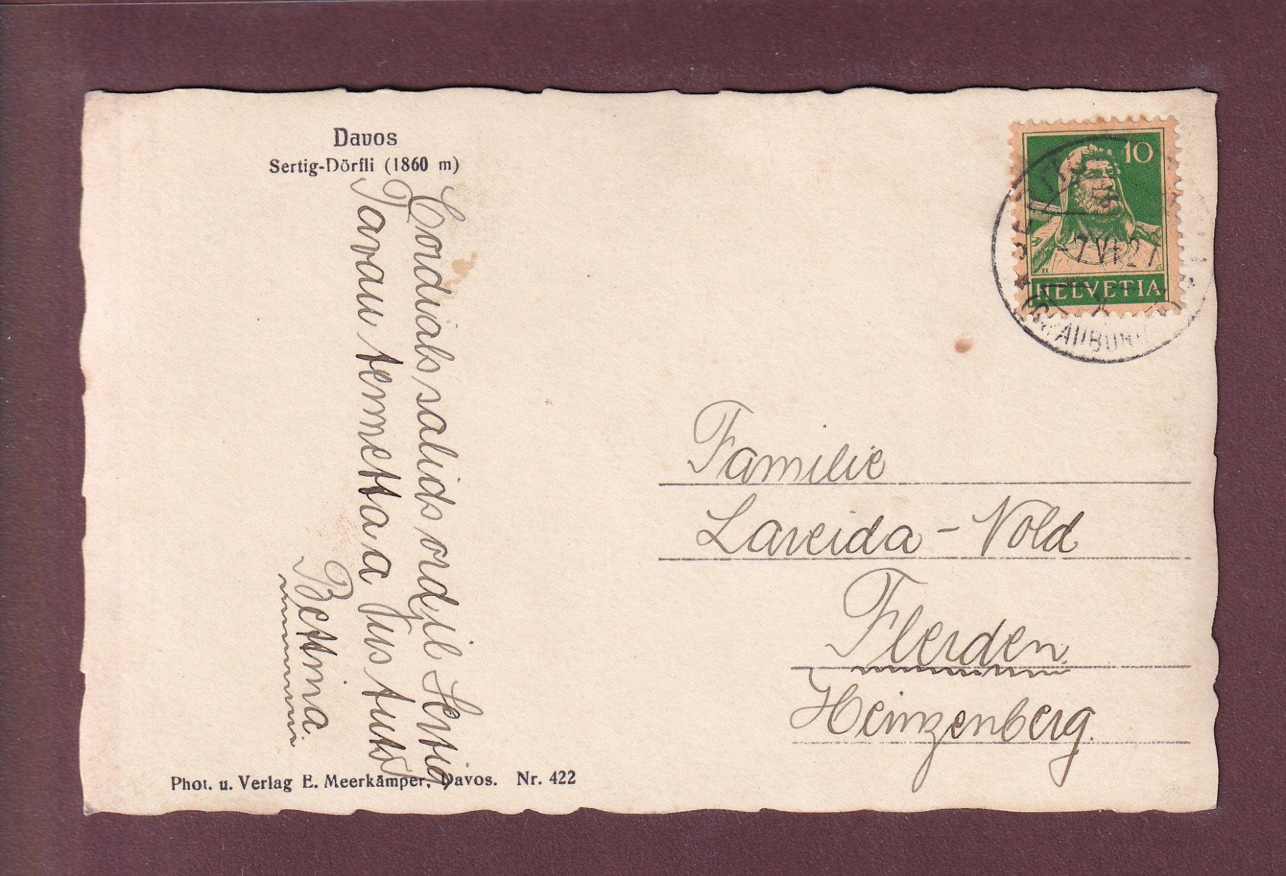 Cartes postales: Davos - SERTIG-DÖRFLI - 1927 – D'occasion à Pully par nicecards 1