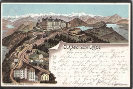 ^Lithografie Gruss vom Rigi , gel. 1899