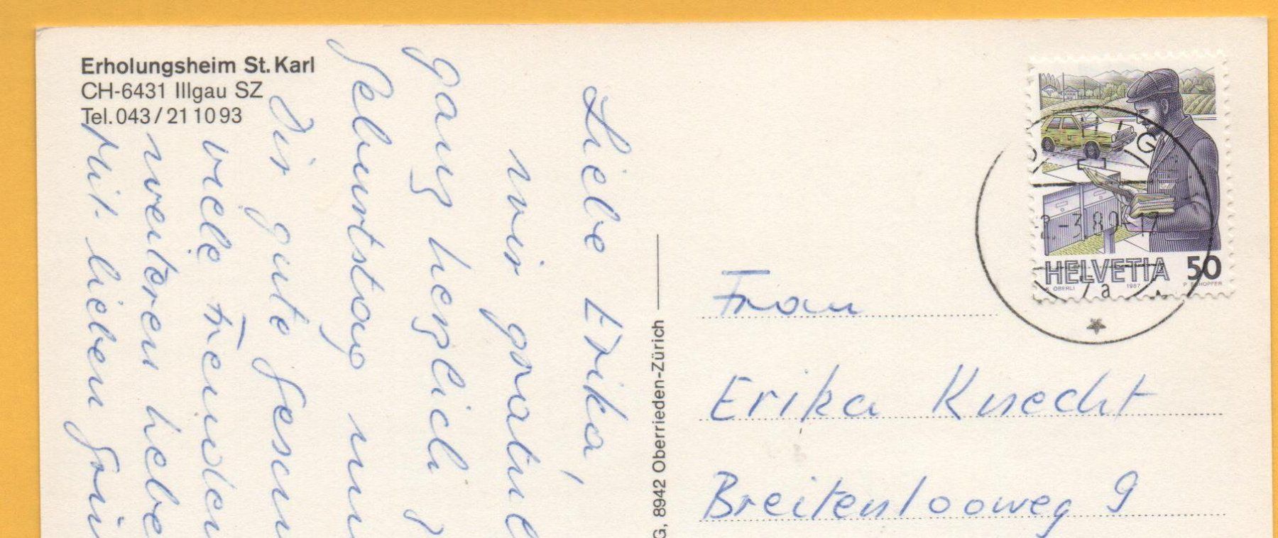 Cartoline postali: ILLGAU SZ Erholungsheim St. Karl – Usato da Jona venduto da philajona 1