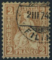 1874 - 2Rp. Sitzende Helvetia - hellrotbraun - gestempelt