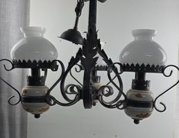 Antike Hängelampe mit Glas und Keramik