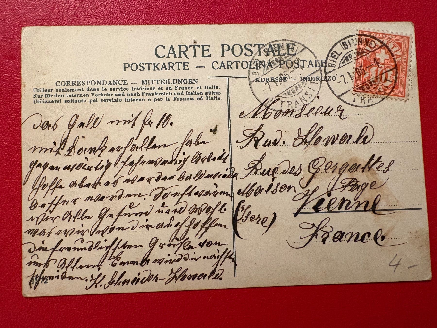 Cartoline postali: 1906 // Biel mit franz. Kirche – Usato da St-Légier-Chiésaz venduto da Theo006 1
