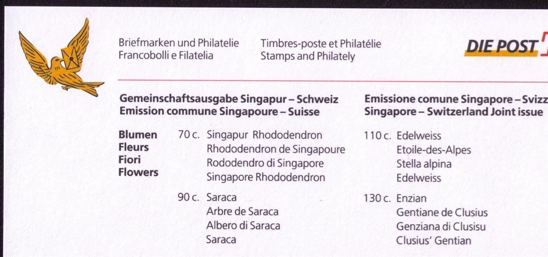 Tutti i francobolli: 2001_Sammelblatt SINGAPUR-SCHWEIZ_Blocks BEIDER Länder !! – Usato da Marthalen venduto da Ch_quality 3