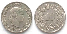 Schweiz EIDGENOSSENSCHAFT 10 Rappen 1944 Ku-Ni