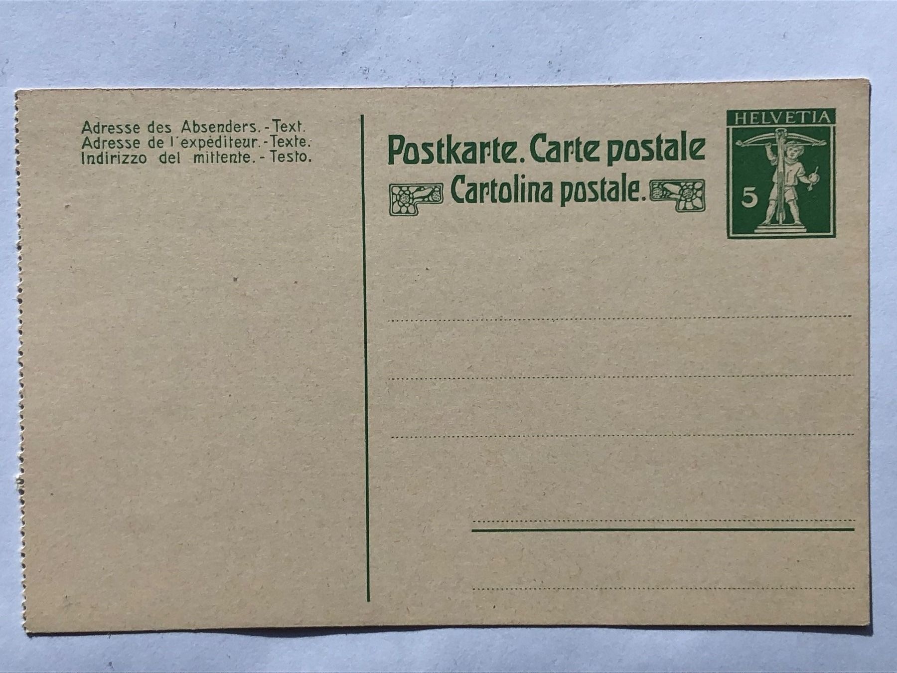 Alle Briefmarken: Postkarte mit Tellknabe 5 Rp postfrisch – Neu (gemäss Beschreibung) aus Biel/Bienne von TomBaBi