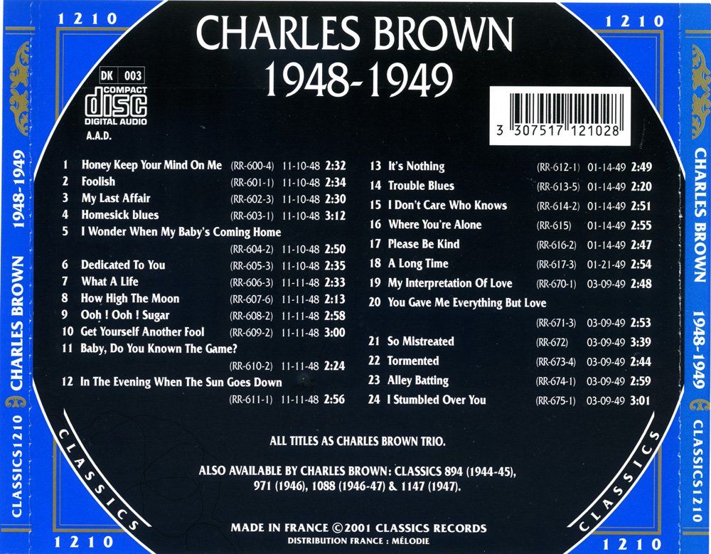 CD: Jazz-CD: Charles Brown 1948 - 1949 (Classics) – Usato da Hochfelden venduto da mue_lhm9 2