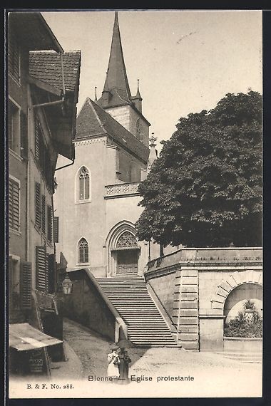 Cartoline postali: Bienne, eglise protestante, an der Kirch – Usato da Berlin venduto da bartko-reher