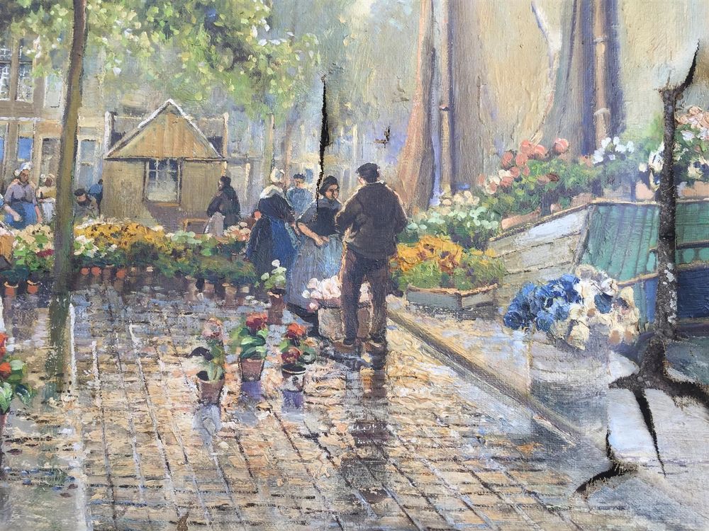 Gemälde Bild Hafen-Blumen-Markt Holland-491 3