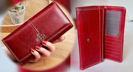 Portefeuille Long Rouge Femme Simili Cuir Multi-Cartes