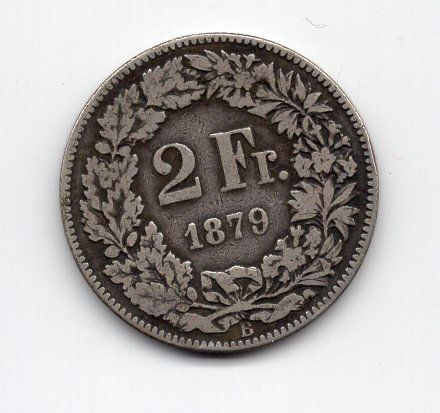 Tutti le monete: (658) Schweiz, 2 Franken 1879 – Usato da Rüthi (Rheintal) venduto da erdnuessli1
