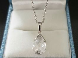 Anhänger Silber 925 Tropfenform Zirkonia rhodiniert