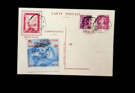 FRANCE ENTIER POSTAL + TIMBRE + VIGNETTE 1937 /U379