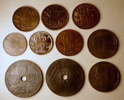 Belgische Münzen 10er Lot, 1944-1969