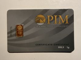PIM Gold 1 g – 999.9 Feingold | Historischer Goldbarren