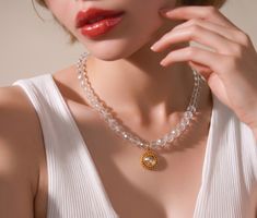 Rock Crystal Pendant Necklace - Gold Plated Silver